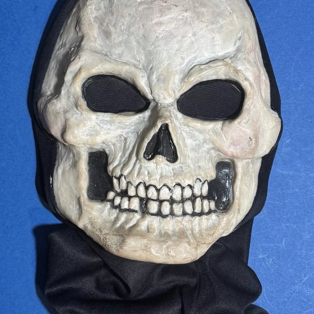 Vintage 1980s Hooded Death Face Rubber Skeleton Mask Easter Unlimited Inc.